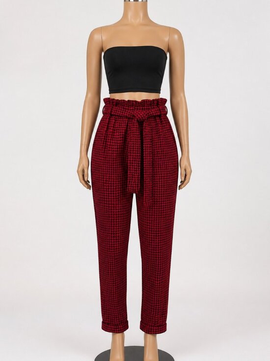 No Boundaries Pants - No Boundaries Red &Black Houndstooth Paperbag Pants Tie Waist Size Large 11/13